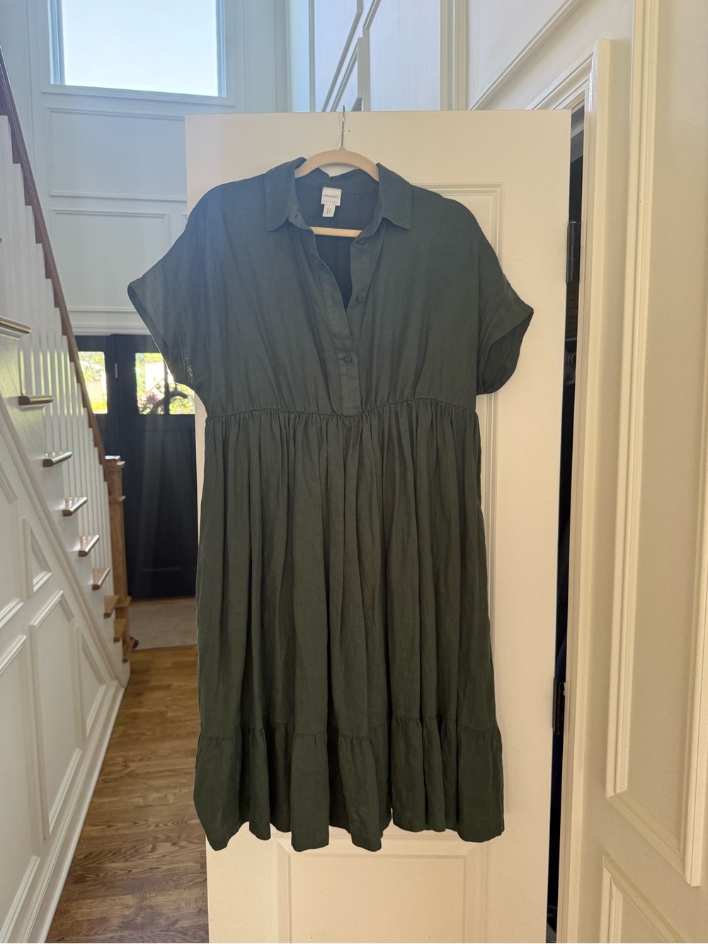 MaxMara Olive Green Tiered Shirt Dress
